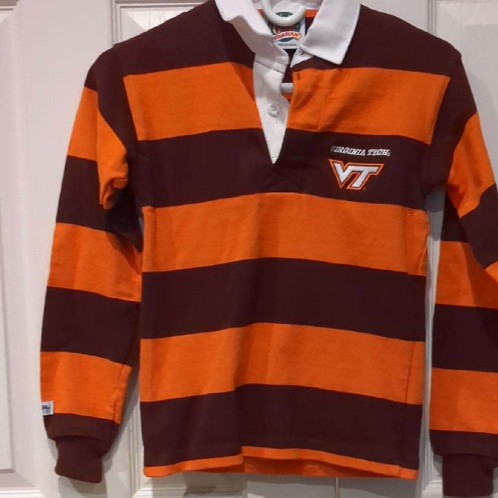 Virginia Tech Kids Striped Polo Shirt - Orange and Brown